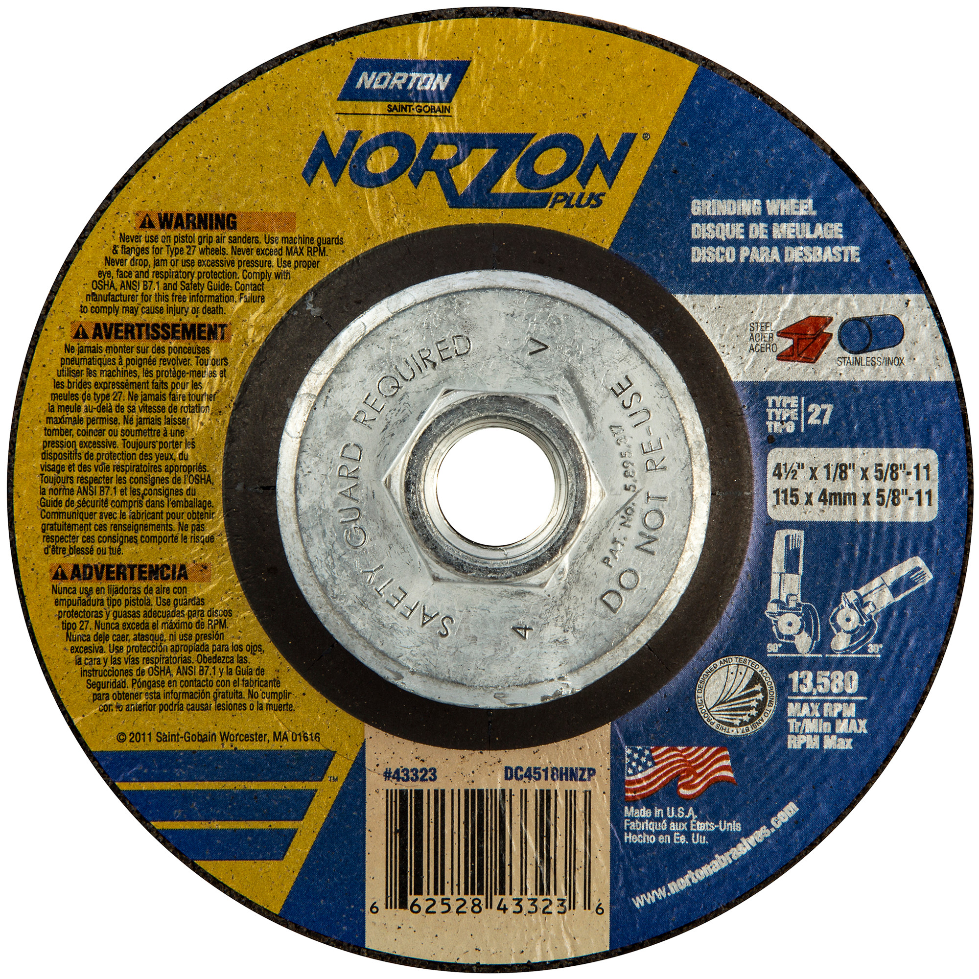 Norton Abrasives 4-1/2 x 1/8 x 5/8 - 11 In. Wheel